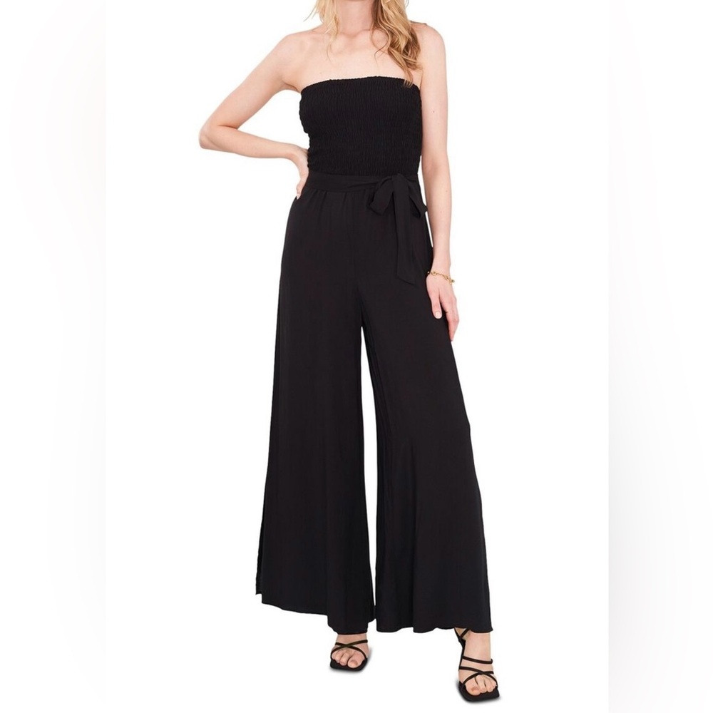 NWT Style State Women’s Black Strapless Wide-Leg Front Tie Jumpsuit